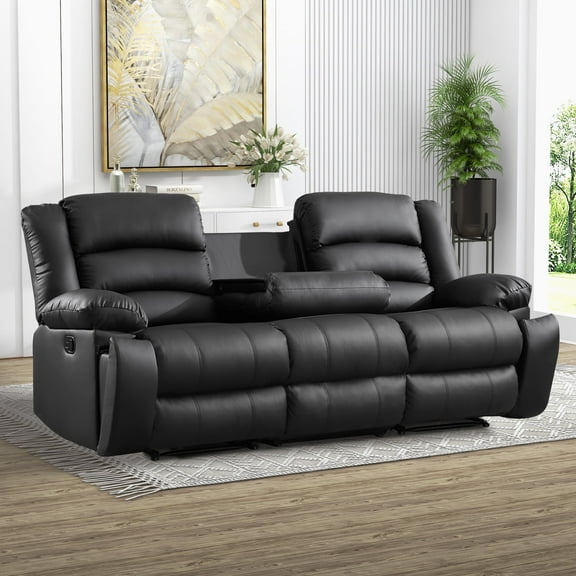 Bonzy Home Faux Leather Manual Recliner Sofa Set, Recliner Chair, Loveseat Reclining Sofa, Couch Furniture Set for Living Room, Meeting Room, Black(Recliner+Loveseat)