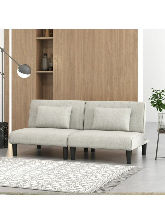Bonzy Home Futon Versatile 2-Seater Linen Folding Sofa Bed- Elegant Guest Bed,Grey