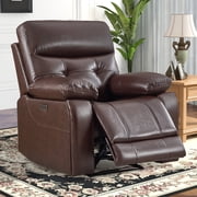 Bonzy Home Genuine Leather Power Recliner Chair, Modern Single Seat Recliner Sofa Chair with Adjustable Backrest, USB & Type-C Ports, Cup Holders & Hidden Storage, Espresso Brown