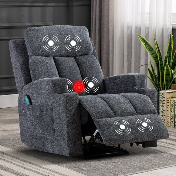 Bonzy Home Heated Manual Massage Recliner with Cup Holder Padded Breathable Fabric Recliner, Home Theater Seating，Navy