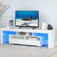 thumbnail image 1 of Bonzy Home High Glossy TV Stand for 70 Inch TVs with LED Light, Modern TV Unit Media Console with Storage, White, 1 of 10