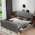 thumbnail image 1 of Bonzy Home King Size Bed Frame with Storage Velvet Upholstered Sleigh Bed with Headboard Button Tufted Easy Assembly Gray, 1 of 8