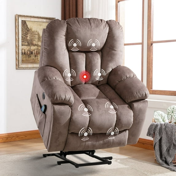 Bonzy Home Large Power Lift Recliner Chair with Massage & Heat, Oversized Power Recliner Chair,Light Brown