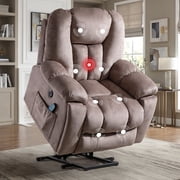 Ebello Large Power Lift Recliner Chair with Heat Massage, USB Ports - Ergonomic Recliner Chair for Elderly, Light Brown