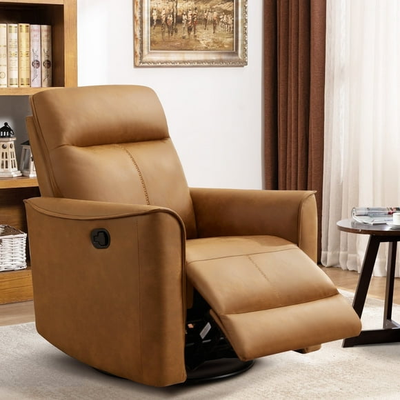 Bonzy Home Leather Swivel Recliner, 360 Degree Swivel Chair for Living Room, Bedroom and Office,Brown
