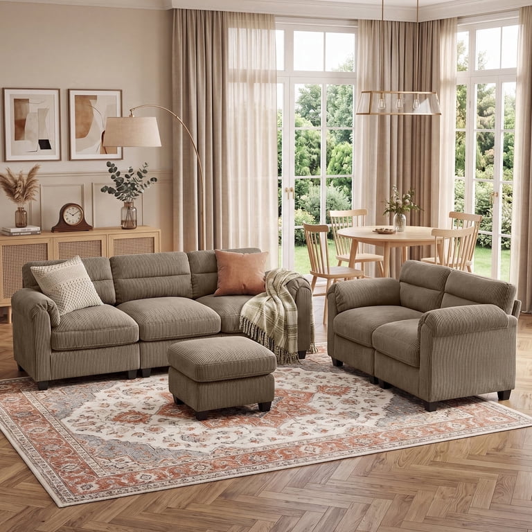 Bonzy Home Living Room Furniture Sets Loveseat with Ottoman Modular Sectional Sofa Couches Taupe