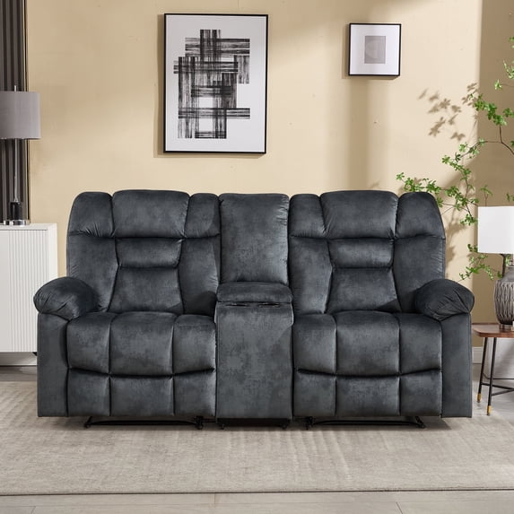Bonzy Home Loveseat Manual Recliner — 2-Seater Reclining Sofa with Center Storage Console & Cup Holders, Gray