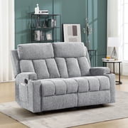 Ebello Manual Recliner Loveseat, Extra Wide Soft Fabric Overstuffed 2-Seat Reclining Sofa with Cup Holders for Living Room & Home Theater, Light Gray