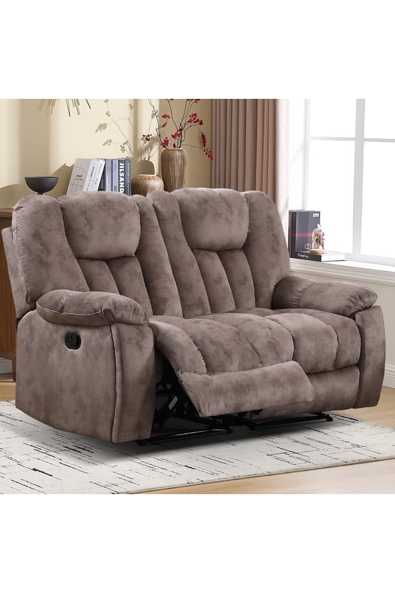 Extra Wide Loveseat Recliner with Hidden Cup Holders, Overstuffed 2-Seat Manual Reclining Sofa, Brown
