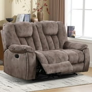 Bonzy Home Extra Wide Loveseat Recliner with Hidden Cup Holders, Overstuffed 2-Seat Manual Reclining Sofa, Brown
