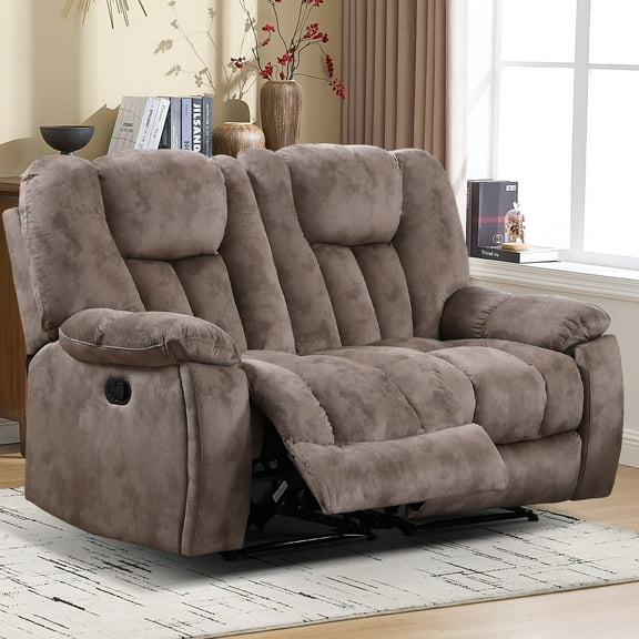Bonzy Home Extra Wide Loveseat Recliner with Hidden Cup Holders, Overstuffed 2-Seat Manual Reclining Sofa, Brown