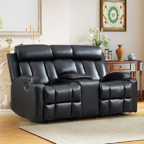 Bonzy Home Loveseat Recliner Sofa for Living Room, Extra Wide Modern Overstuffed 2 Seat Reclining Manual Sofa Chair,PU Leather, Black(Loveseat)