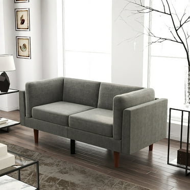 Bonzy Home Loveseat Sofa Couch Futon for Living Room Upholstered Easy to Install Furniture Adjustable Backrest Gray