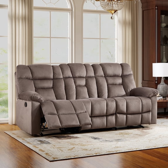Bonzy Home 3 Seat Reclining Sofa, Manual Recliner Couch for Living Room Wide Backrests & Headrests, Brown
