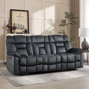 Bonzy Home Manual 3-Seat Reclining Sofa — Wide Backrests &amp; Headrests, Gray