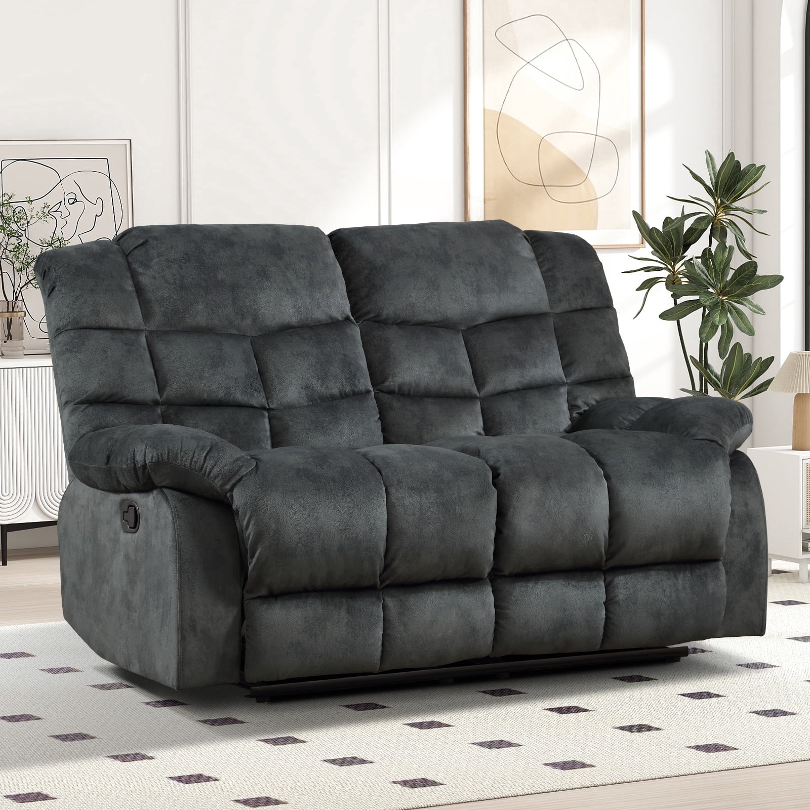 Bonzy Home Manual Loveseat Recliner, Adjustable Backrest 2-Seat Reclining Sofa, Couch set with Overstuffed Headrest & Armrest, Living Room Furniture, Gray