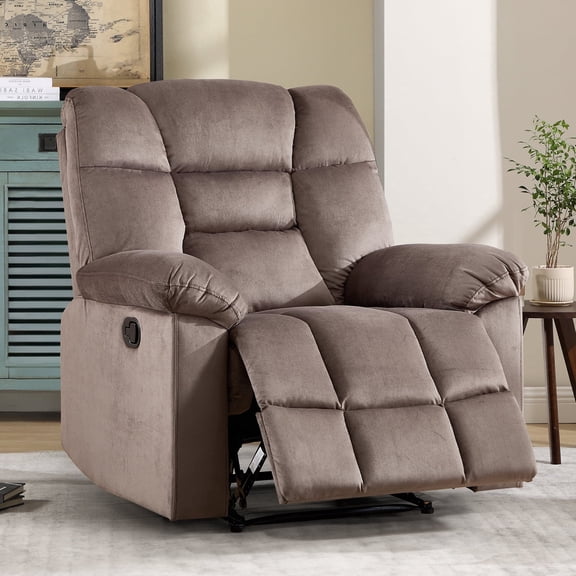 Bonzy Home Manual Recliner Chair — Single-Seat Reclining Sofa Chair with Wide Backrest & Overstuffed Headrest, Brown