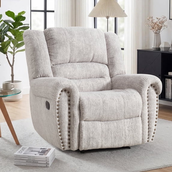 Bonzy Home Manual Recliner Faux Leather Single Reclining Chair Sofa for Living Room Bedroom, White