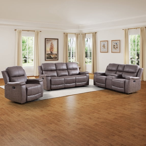 Bonzy Home Manual Recliner Sofa Collection,3-Seat Sofa, Loveseat and Single Recliner Chair, Suitable for Living Room & Meeting Room,Saddle