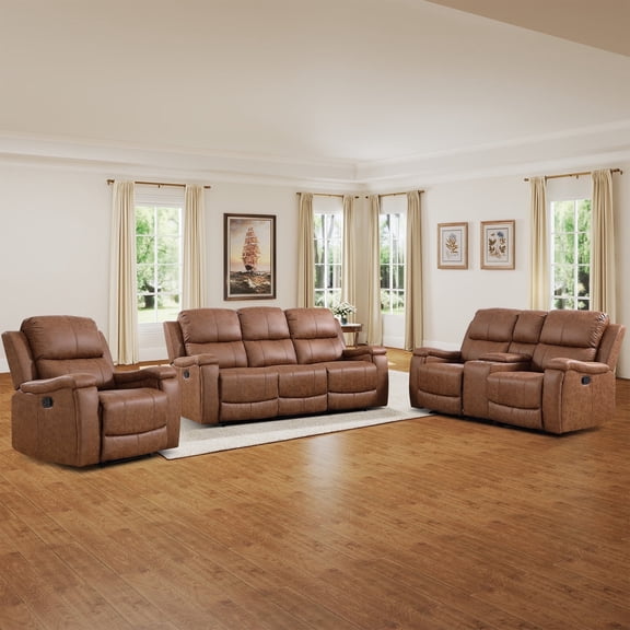 Bonzy Home 3-Seat Recliner Sofa Set, Manual Reclining Chair & Loveseat Included, Modern Couch for Living Room