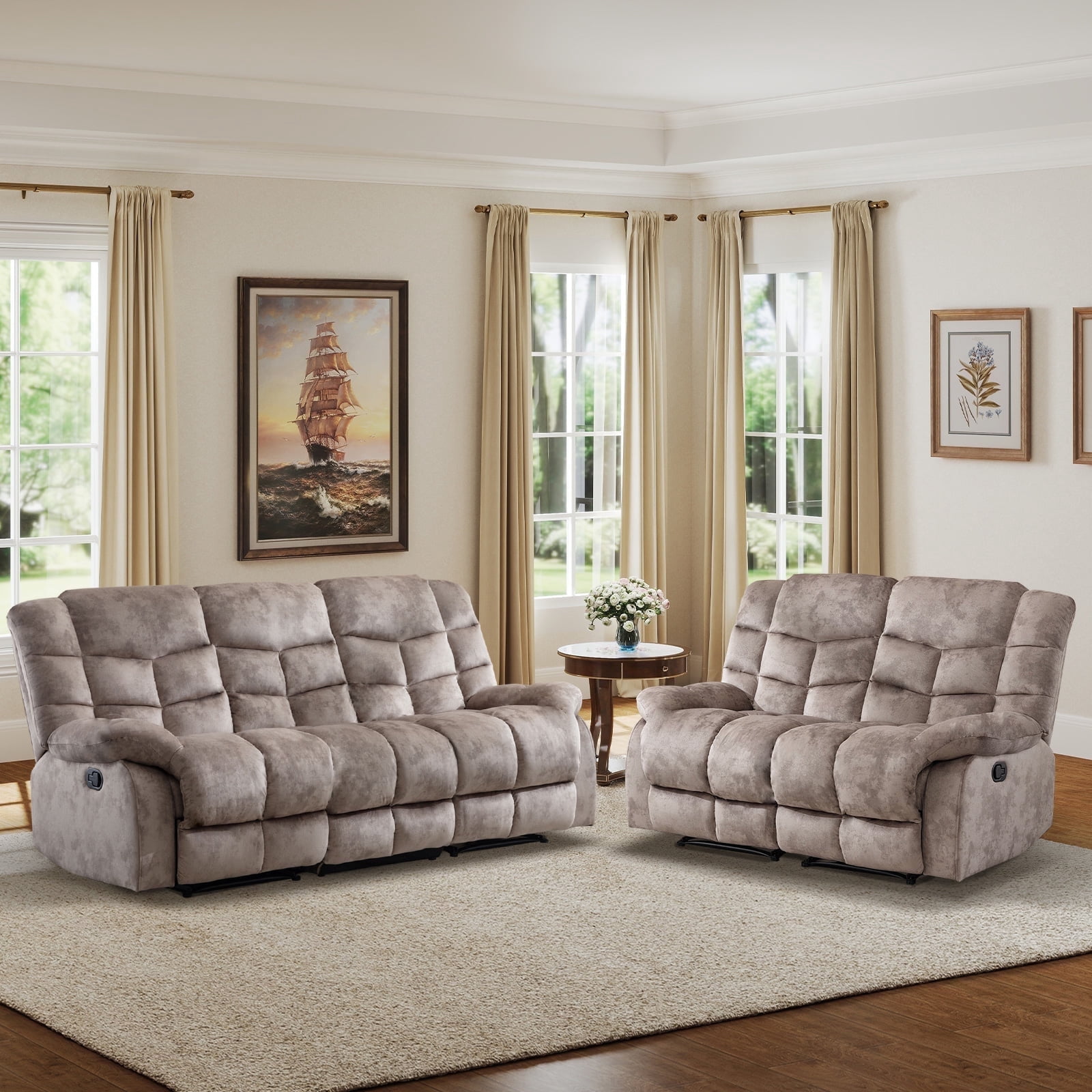 Bonzy Home Manual Recliner Sofa Living Room Furniture Set Adjustable ...