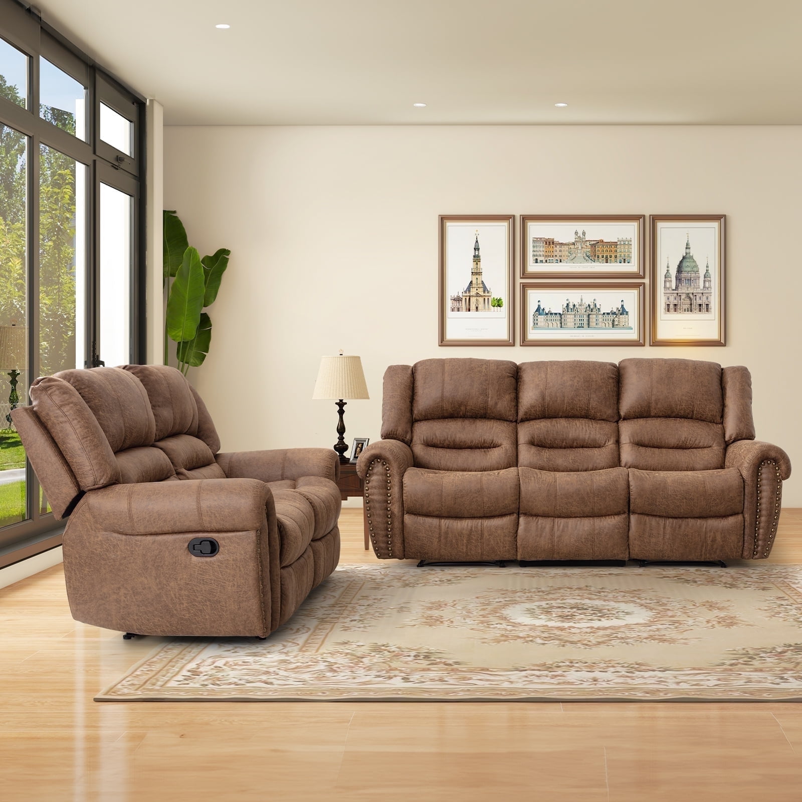 Bonzy Home Manual Recliner Sofa Living Room Furniture Set, Manual Recliner Chair Adjustable Backrest, Manual Loveseat and 3 Seat Recliner Sofa Couch Set for Living Room