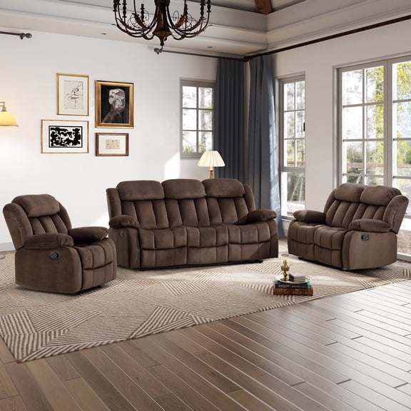 Bonzy Home Manual Recliner Sofa Living Room Furniture Set, Manual Recliner Chair, Manual Loveseat and 3 Seat Recliner Sofa Couch Set for Living Room