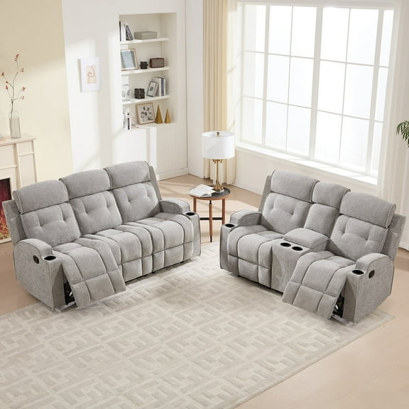 Bonzy Home Manual Recliner Sofa Set – Fabric Loveseat & 3-Seat Reclining Sofa for Living Room