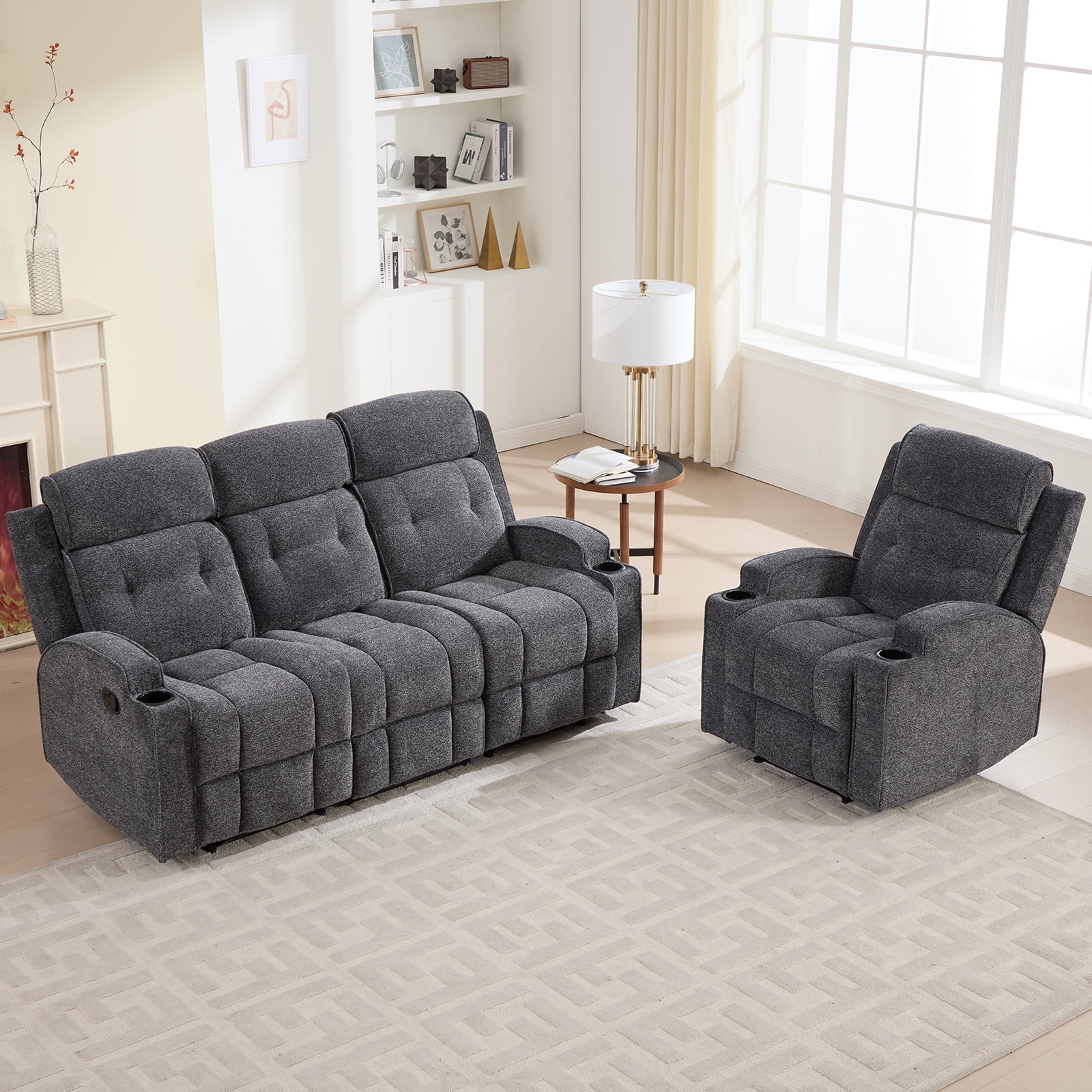Bonzy Home Manual Recliner Sofa Set – Fabric Reclining Living Room ...