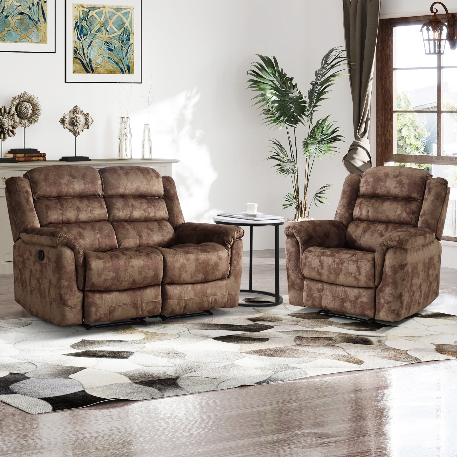 Bonzy Home Manual Recliner Sofa Set – Fabric Reclining Living Room ...