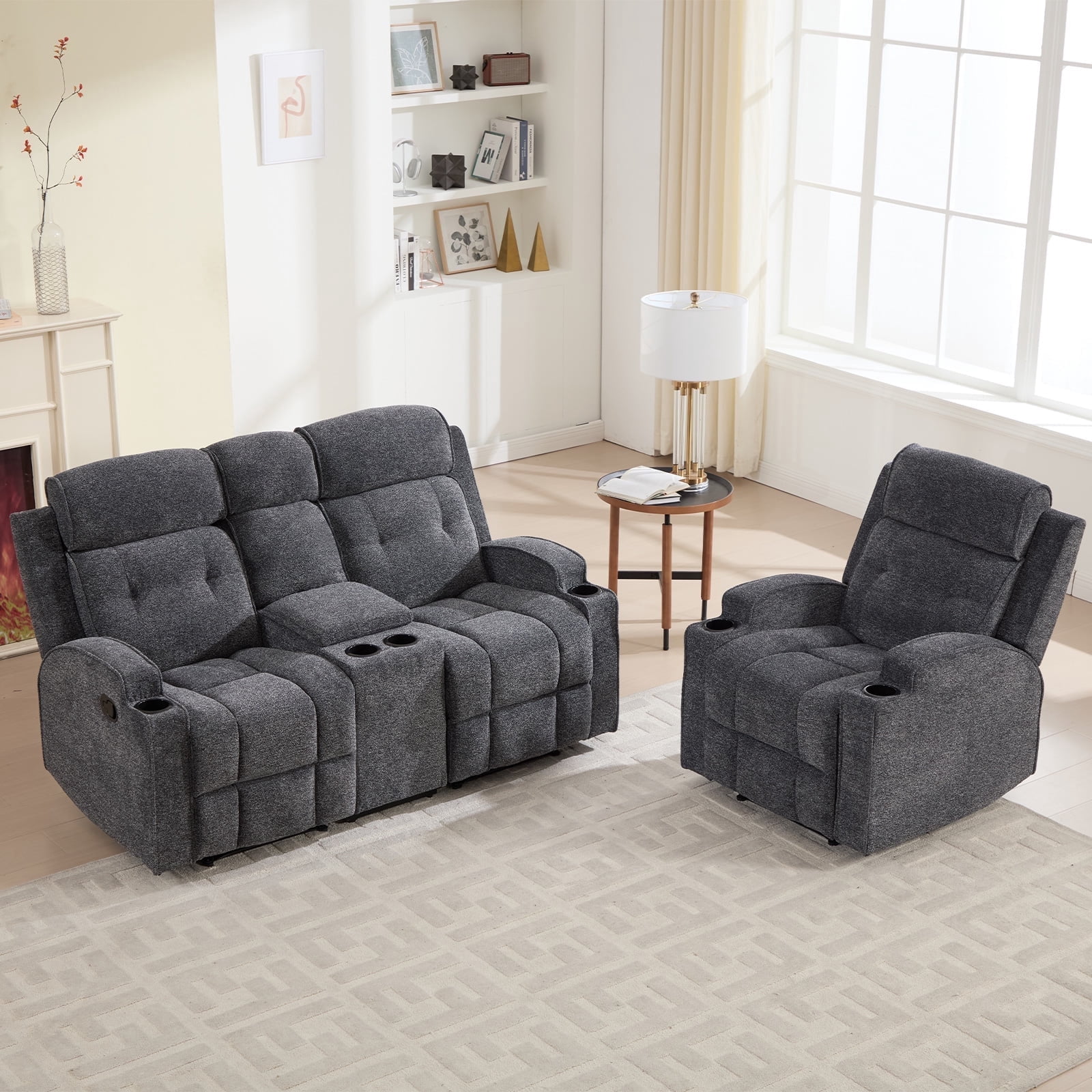 Bonzy Home Manual Recliner Sofa Set – Fabric Reclining Living Room ...