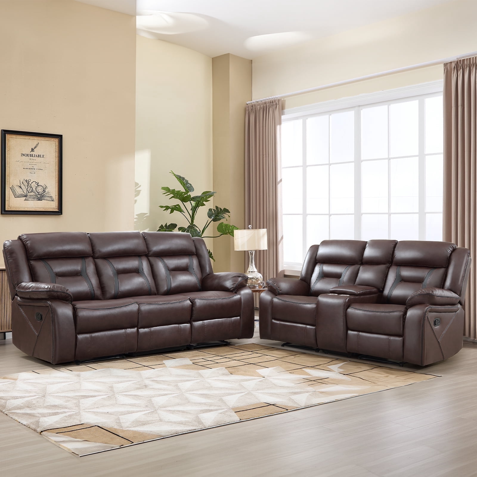 Bonzy Home Manual Recliner Sofa Set – Faux Leather Loveseat & 3‑Seat ...