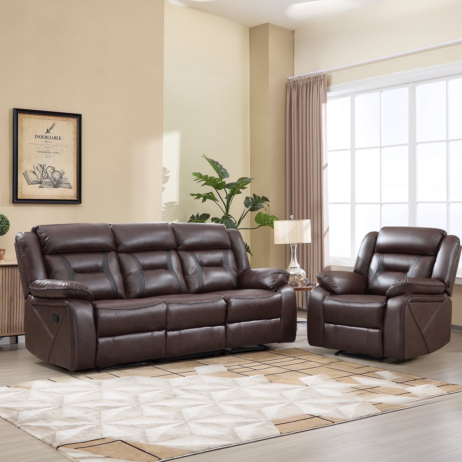 Bonzy Home Manual Recliner Sofa Set – Faux Leather Reclining Living ...