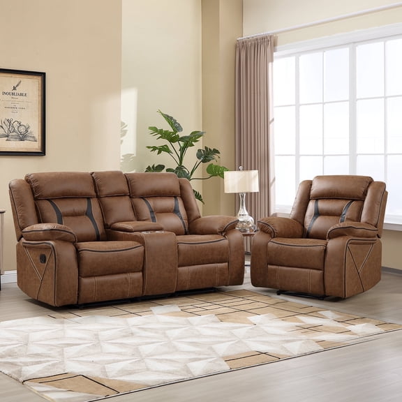 Bonzy Home Manual Recliner Sofa Set –Reclining Living Room Furniture with Single Recliner Chair & Loveseat Recliner Sofa