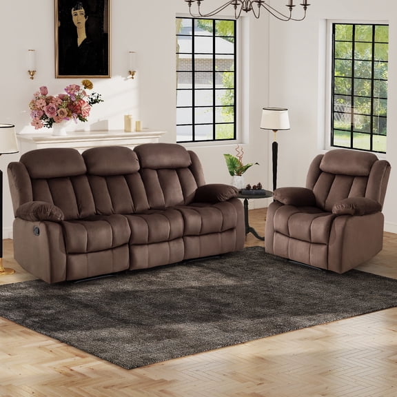 Bonzy Home Manual Reclining Sofa,3 Seat Recliner Couch Sofa with Overstuffed Arms and Back Sofa Set for Living Room