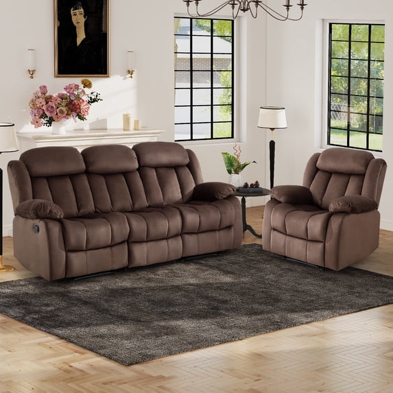 Bonzy Home Manual Reclining Sofa,3 Seat Recliner Couch Sofa with Overstuffed Arms and Back Sofa Set for Living Room