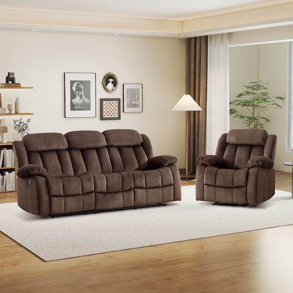 Bonzy Home Manual Reclining Sofa,3 Seat Recliner Couch Sofa with Overstuffed Arms and Back Sofa Set for Living Room