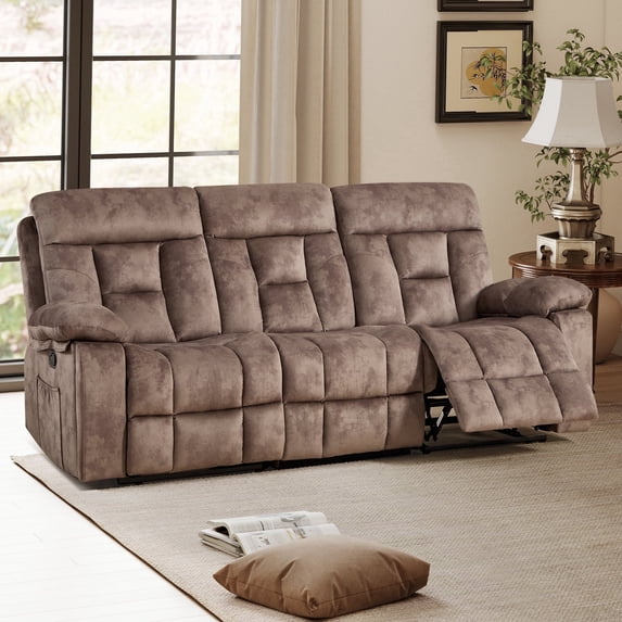 Bonzy Home Manual Reclining Sofa Adjustable Backrest,3 Seat Recliner Couch Sofa with Overstuffed Arms and Back Sofa Set for Living Room, Camel