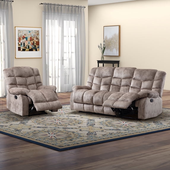 Bonzy Home Manual Reclining Sofa Adjustable Backrest,3 Seat Recliner Couch Sofa with Overstuffed Arms and Back Sofa Set for Living Room