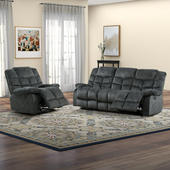 Bonzy Home Manual Reclining Sofa Adjustable Backrest,3 Seat Recliner Couch Sofa with Overstuffed Arms and Back Sofa Set for Living Room