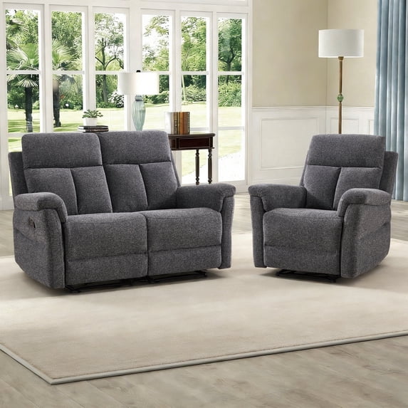 Bonzy Home Manual Reclining Sofa Set with Adjustable Backrest, Living Room Recliner Sofa for Adult with Single Recliner Chair & Loveseat, Couch Recliners for Living Room Furniture, Dark Gray