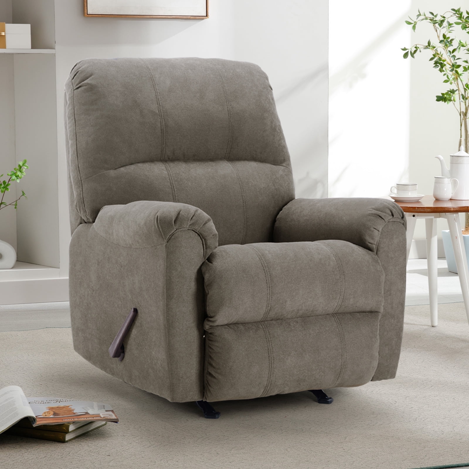 Ebello Manual Rocker Recliner Chair for Adults – Soft Fabric Reclining Sofa with Overstuffed Backrest, 300 lbs Weight Capacity,Grey