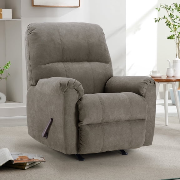 Ebello Manual Rocker Recliner Chair for Adults – Soft Fabric Reclining Sofa with Overstuffed Backrest, 300 lbs Weight Capacity,Grey
