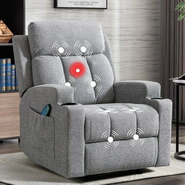 Bonzy Home Massage Recliner Chair with Cup Holders Heat and Vibration Fabric Sofa Furniture,Gray