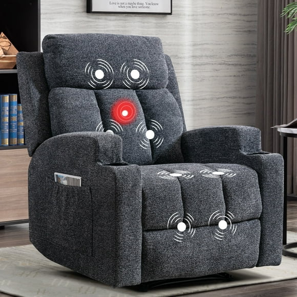 Bonzy Home Massage Recliner Heat and Vibration Upholstery Reclining Chair Cup Holders for Bedroom Living Room Fabric Sofa Navy