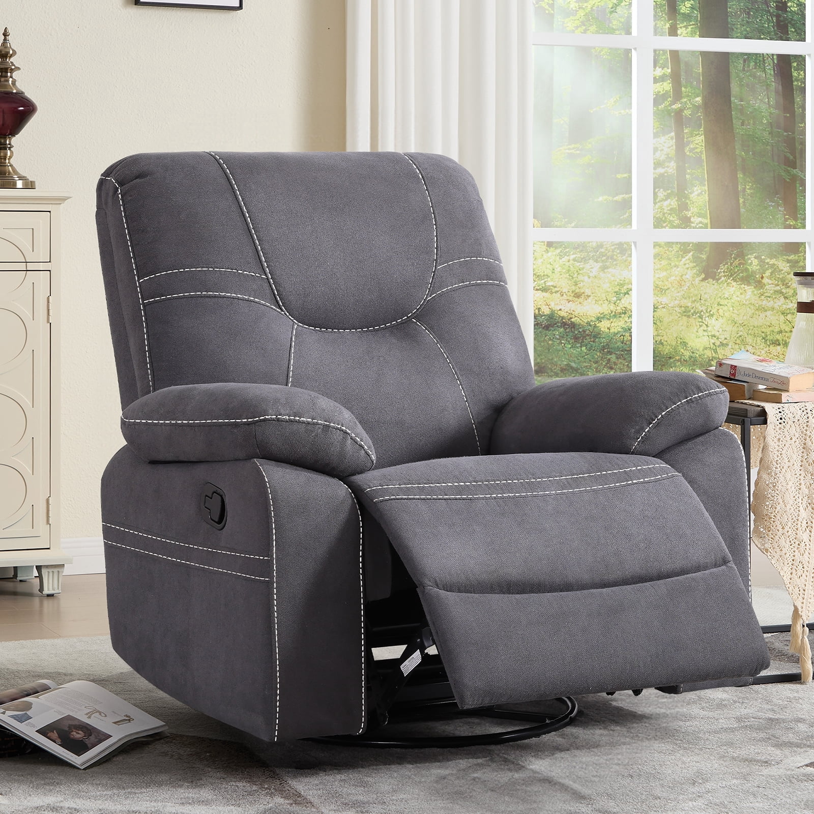 Bonzy Home Swivel Rocker Recliner Chair Manual Recliner Sofa for Living Room Gray