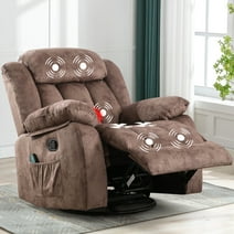 Bonzy Home Massage Swivel Recliner Chair with Heat and Vibration Manual Rocker Recliner Fabric Single Sofa, Brown
