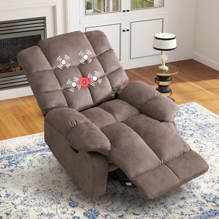 Bonzy Home Massage Recliner with Heat and Vibration Manual Recliner Chair Fabric Sofa Reclining Chair for Living Room, Camel