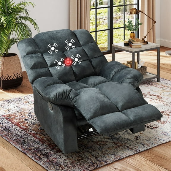 Bonzy Home Massage Recliner Chair with Heat and Vibration Manual Recliners Fabric Sofa Reclining Chair for Living Room, Gray