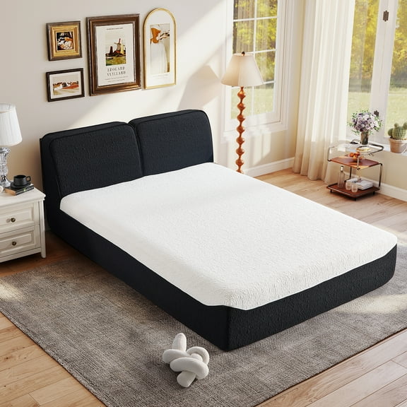 Bonzy Home Memory Foam Compress Bed with Headboard in a Box, Mattress & Bed Frame Combo for Cool Sleep and Pressure Relief, No Assembly Required